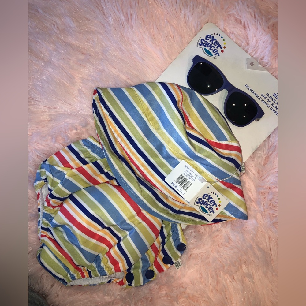 Exer Saucer Multicolor Striped Baby Sun Hat and Diaper Cover
